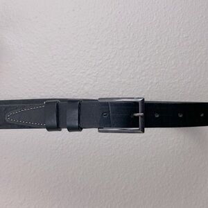 Araldi Genuine Leather Black Belt with white embroidery and Silver tone buckle